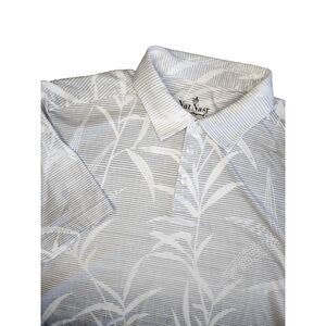 Nat Nast Luxury Mens‎ L White Floral Jacquard Hawiian Casual Cotton Blend Polo